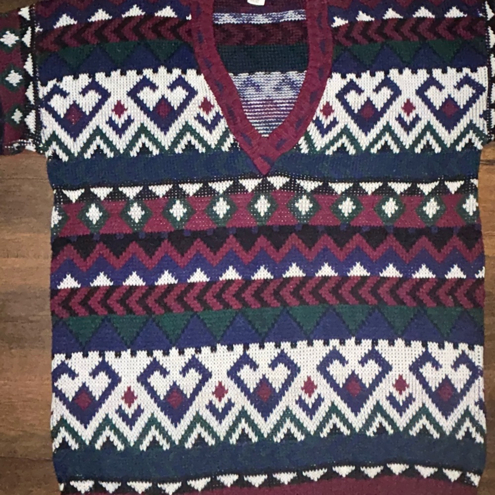 Geometric V-Neck Sweater - Multicolor